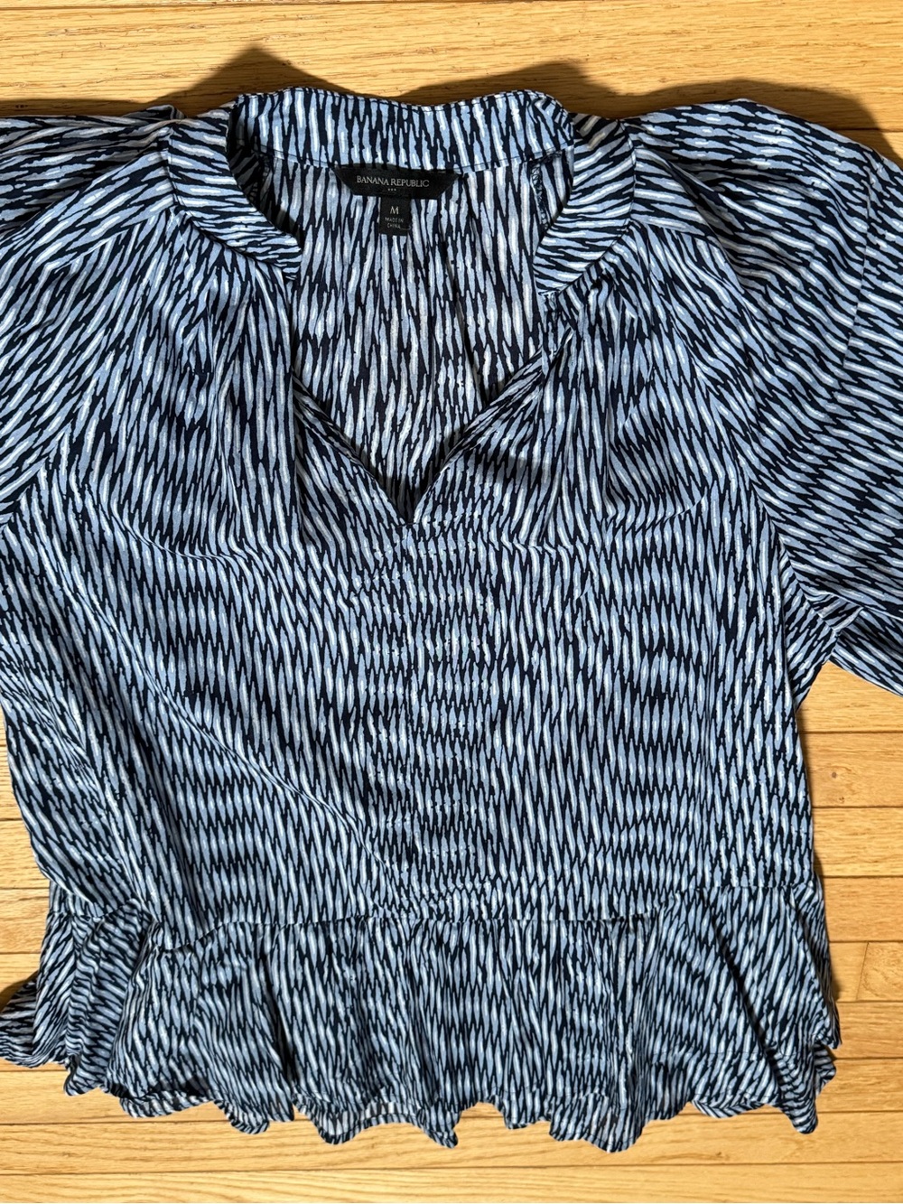 Banana Republic Navy & White Patterned Peplum Blouse